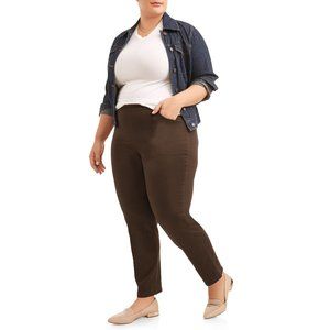 Just My Size Women's Plus Size 3X Brown Pull-on 2-Pocket Stretch Woven Pants